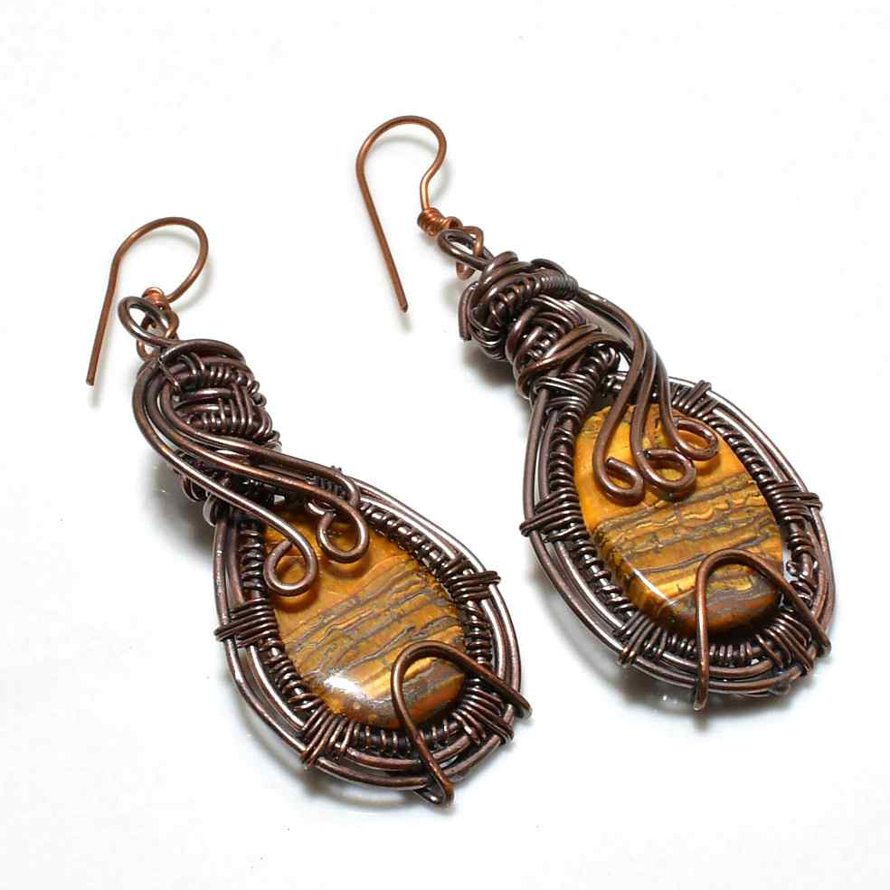 Guardian’s Gaze – Oxidized Copper Tiger’s Eye Earrings