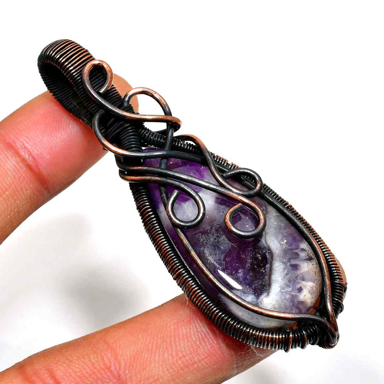 Ezra’s Veil – Oxidized Copper Amethyst Pendant