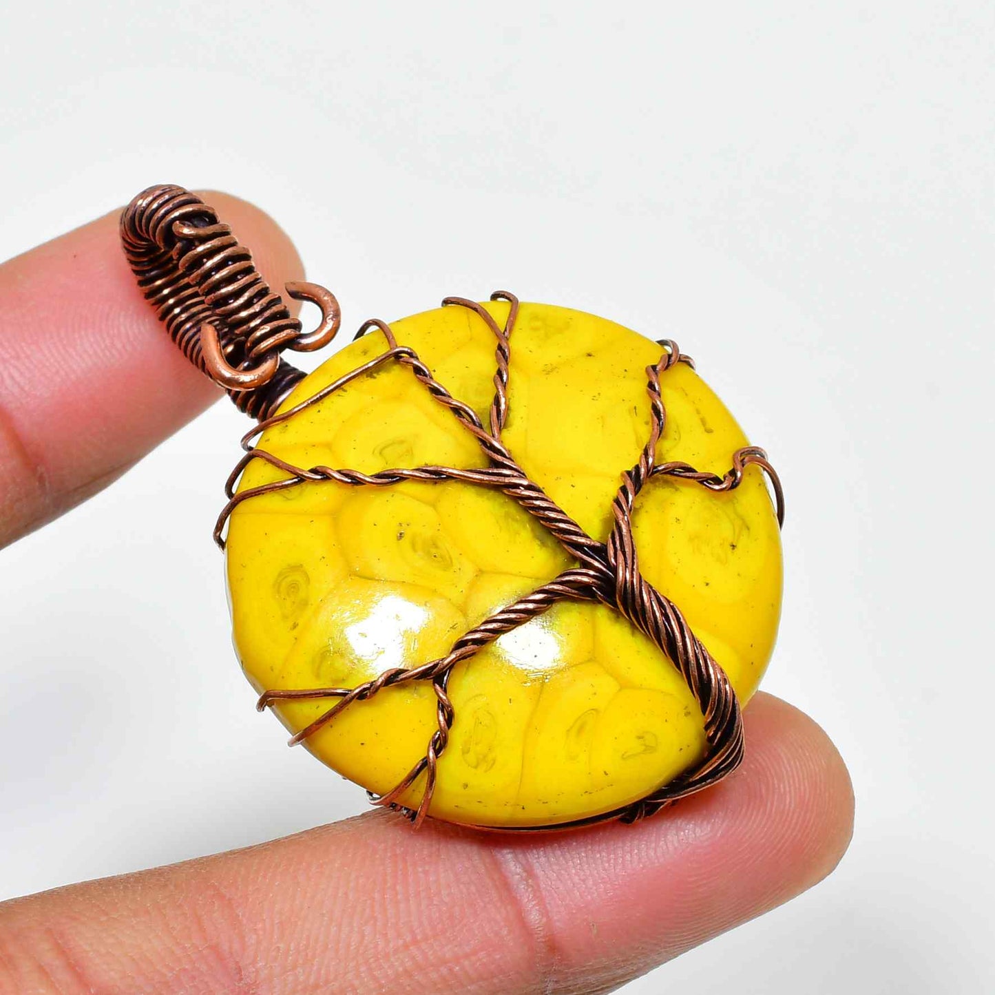 Golden Radiance – Yellow Jasper Copper Pendant
