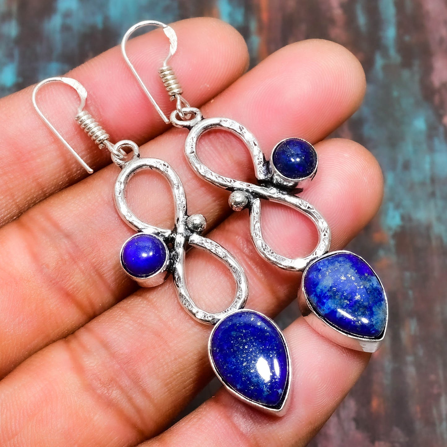 Infinity’s Embrace – Lapis Lazuli Silver Earrings