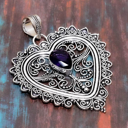 Heart of Wisdom – Silver Filigree Amethyst Pendant