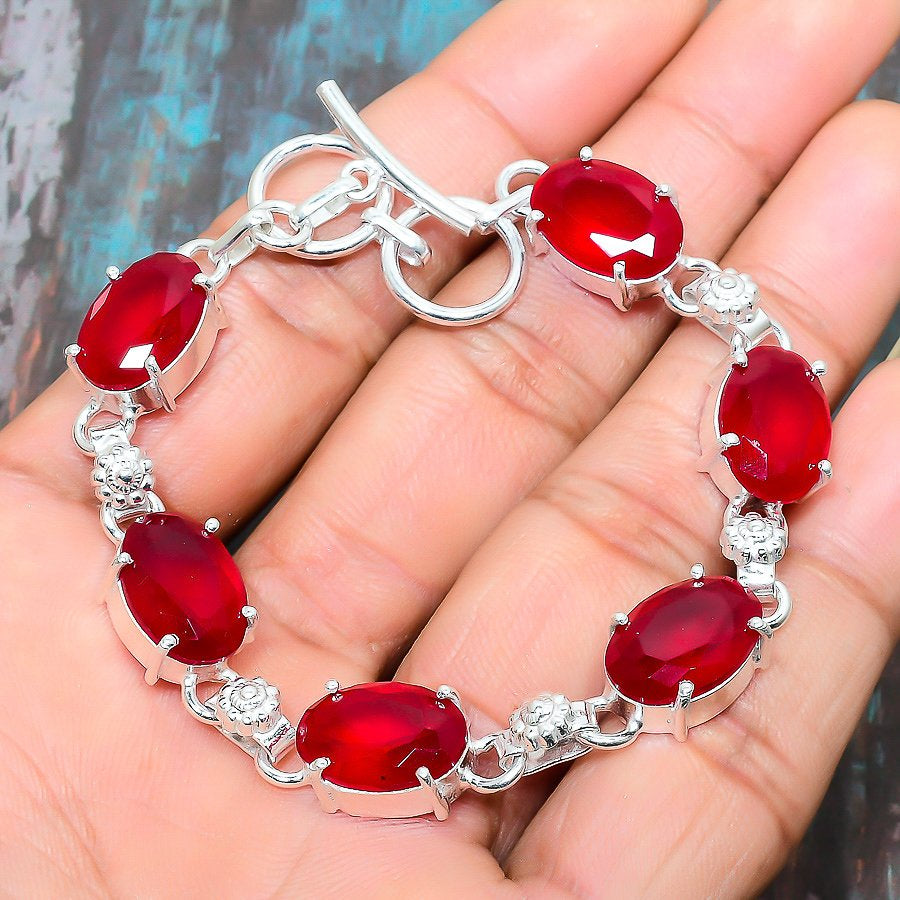 Crimson Vitality – Sterling Silver Red Gemstone Bracelet