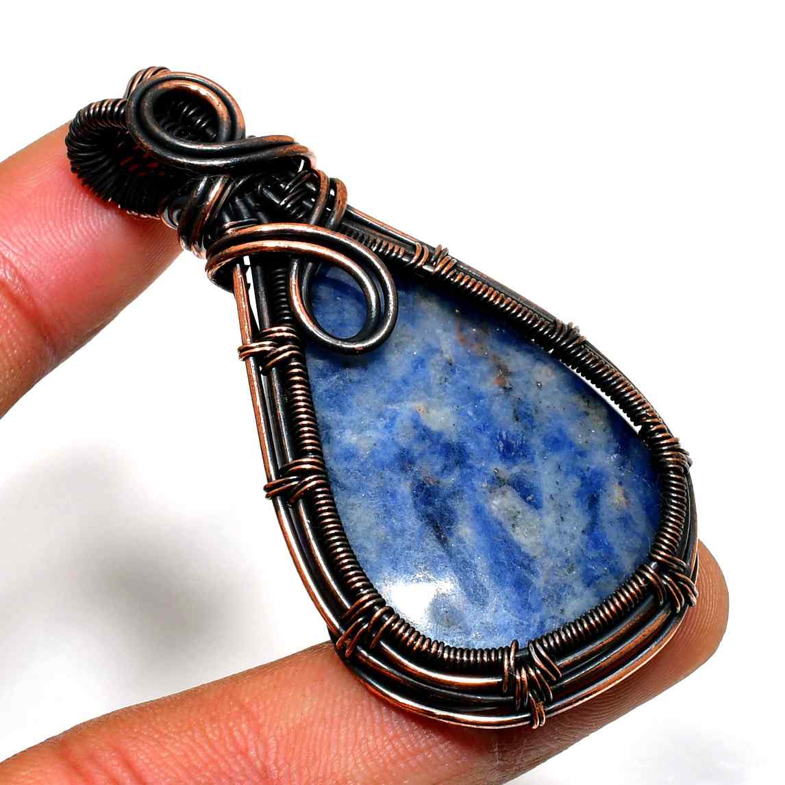 Azure Embrace – Sapphire & Copper Pendant