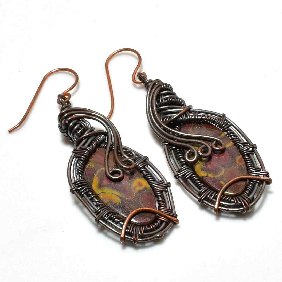 Earthbound Harmony – Copper-Wrapped Gemstone Earrings