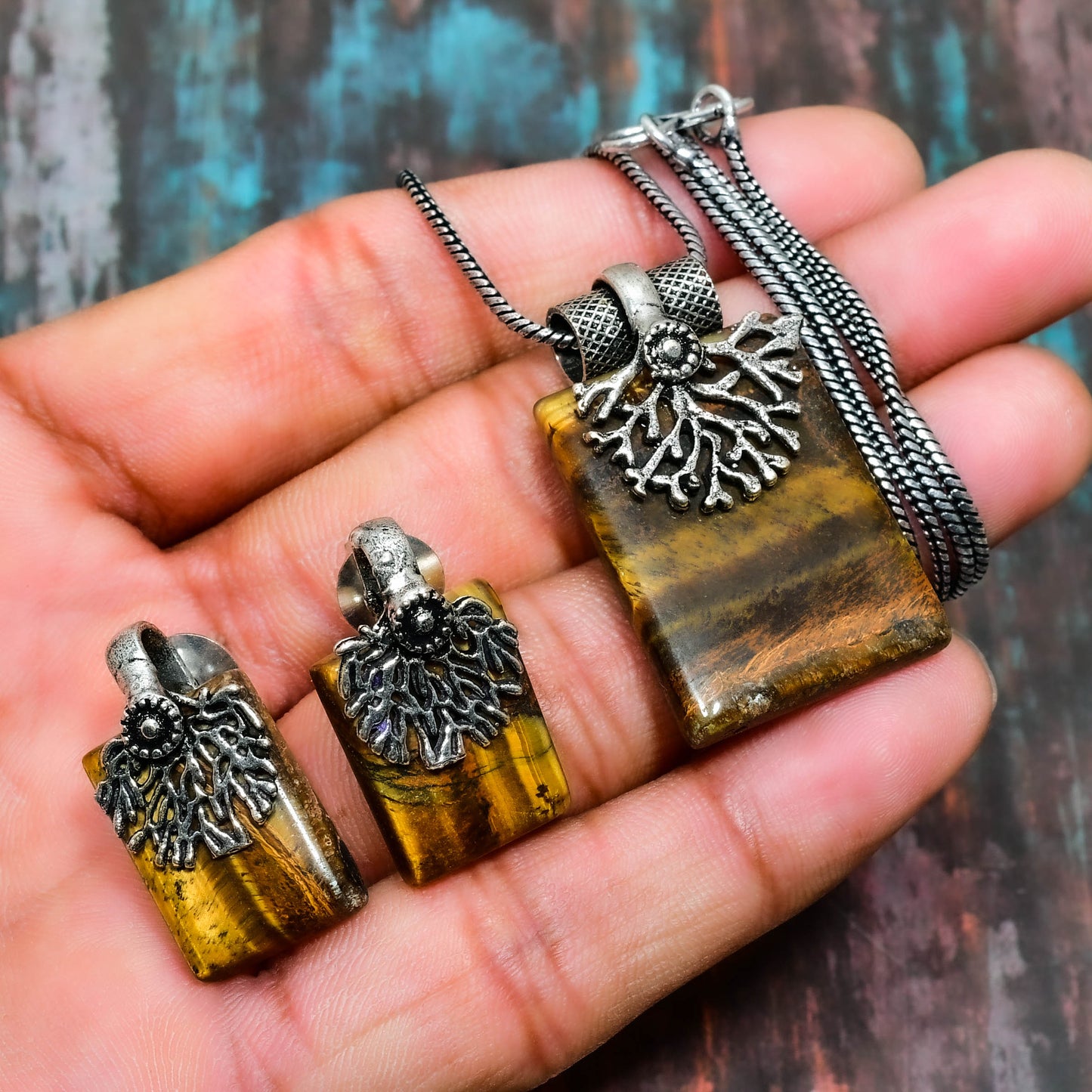 Thalia’s Trifecta – Tiger’s Eye Silver Set
