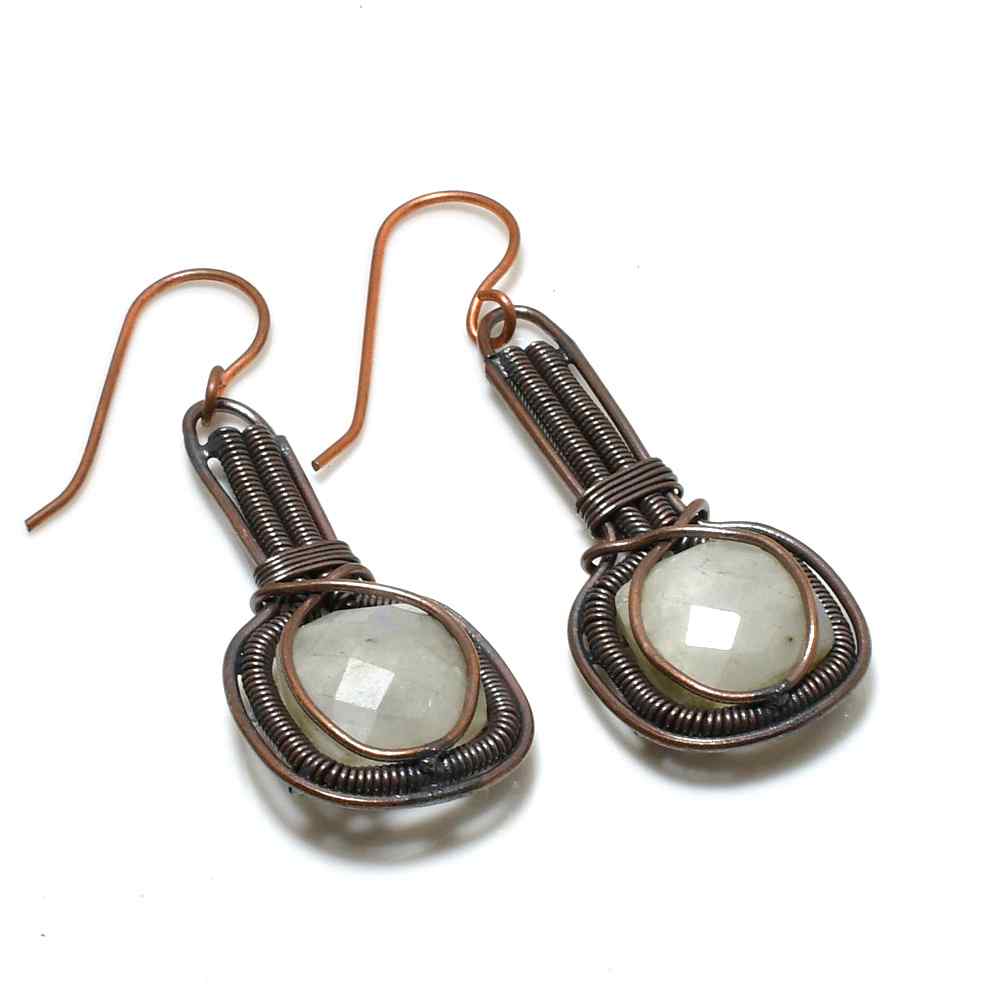 Selene’s Serenity – Moonstone Copper Earrings