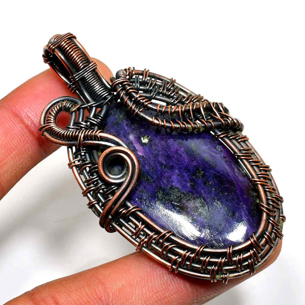 Ezra’s Veil – Oxidized Copper Amethyst Pendant