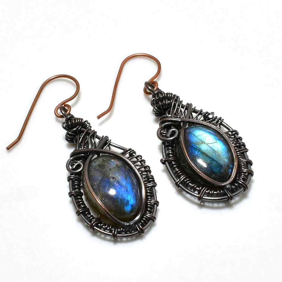 Selene’s Glow – Oxidized Copper Labradorite Earrings