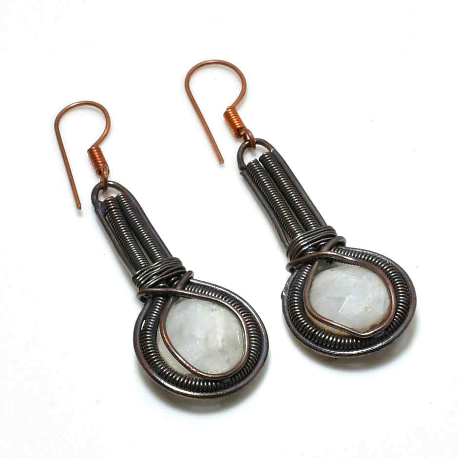 Moonlit Dreams – Moonstone & Oxidized Copper Earrings