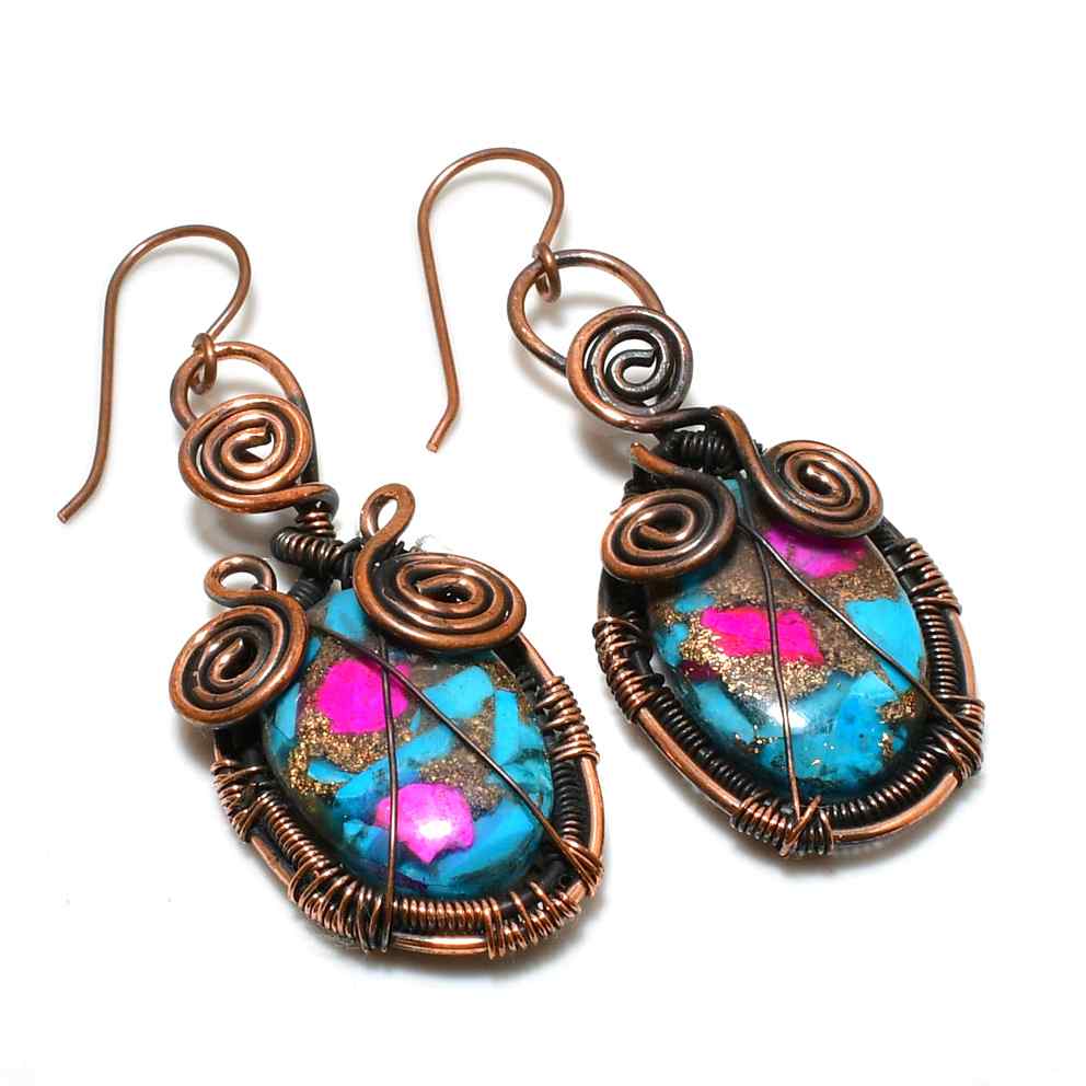 Turquoise Reverie – Copper Wire Earrings