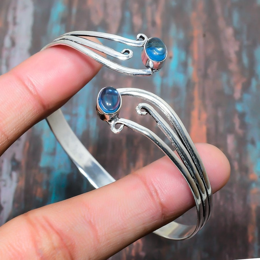 Azure Wave – Blue Chalcedony Silver Cuff