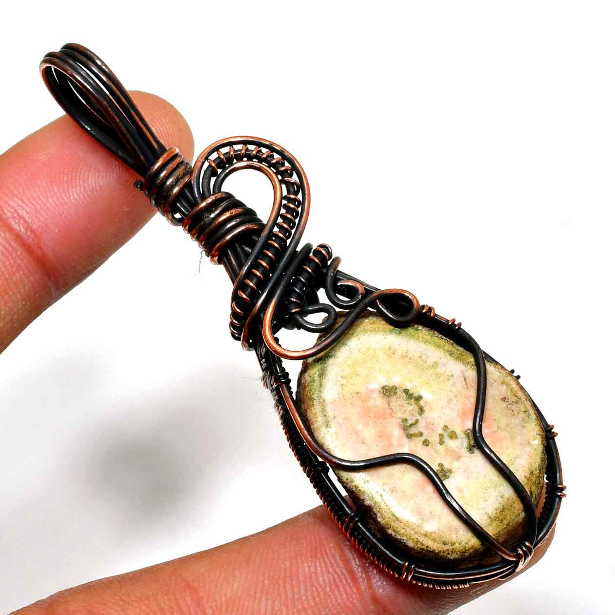 Serenity’s Embrace – Oxidized Copper & Natural Stone Pendant