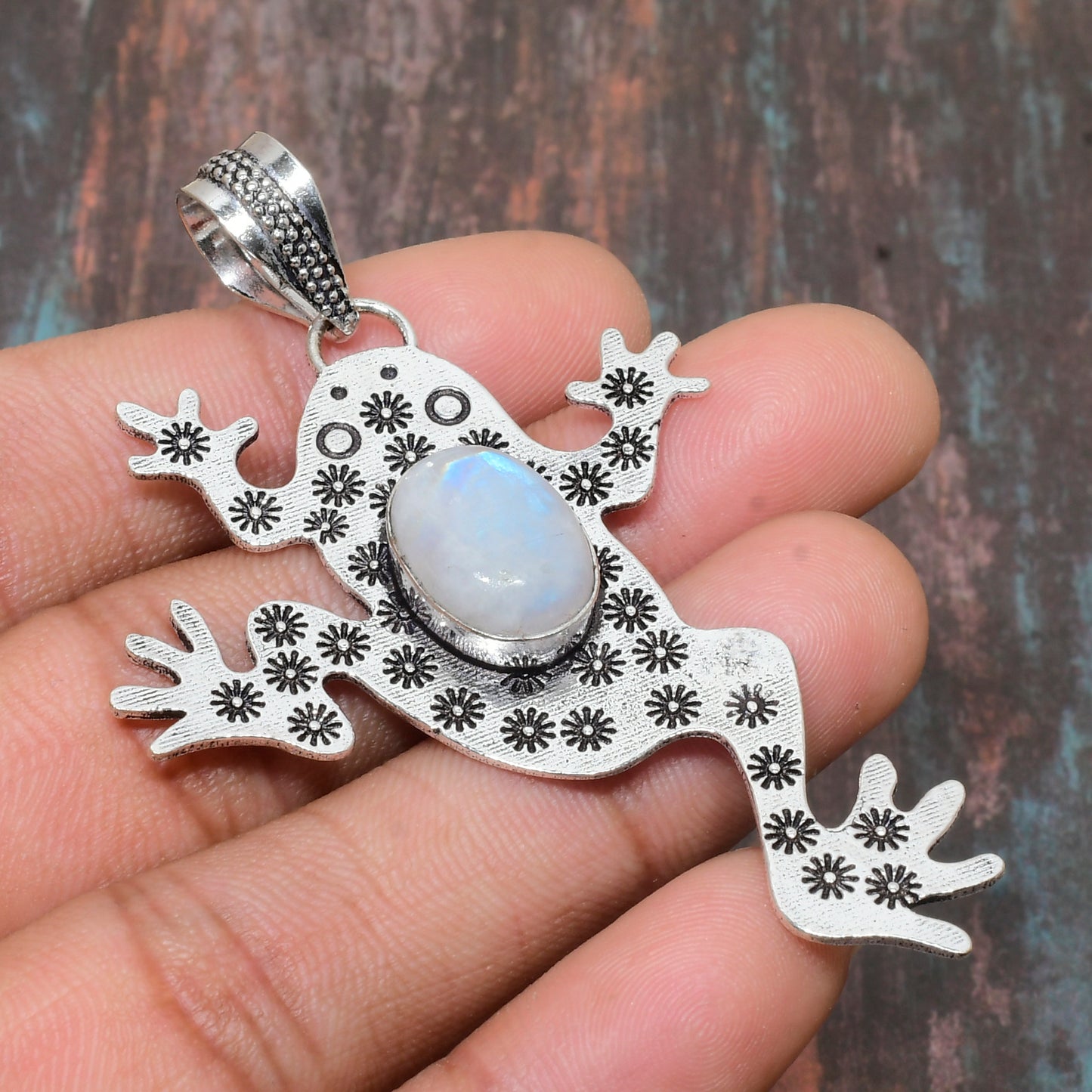 Luna’s Leap – Silver Frog Opal Pendant