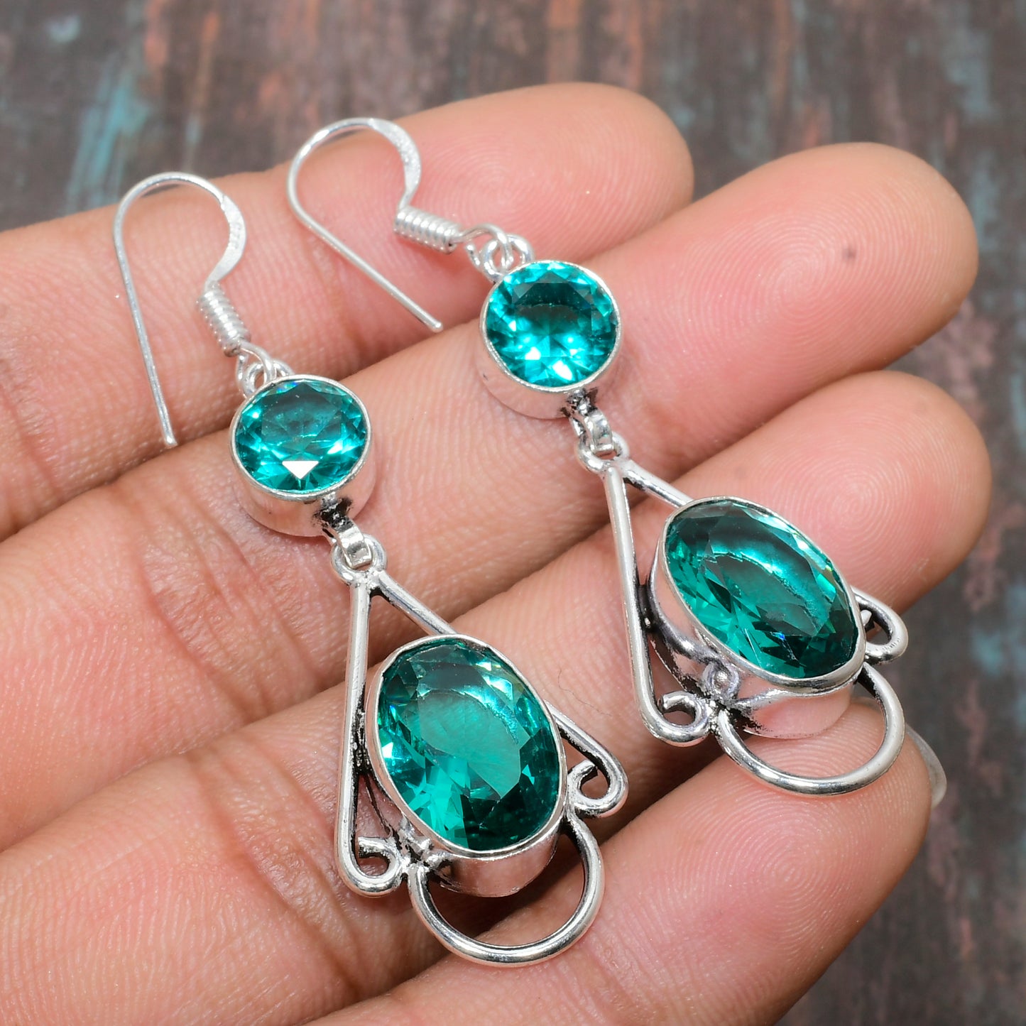 Enchanted Elegance – Turquoise Crystal Silver Earrings