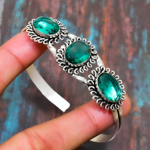 Elegance of the Sea – Teal Gemstone Silver Cuff