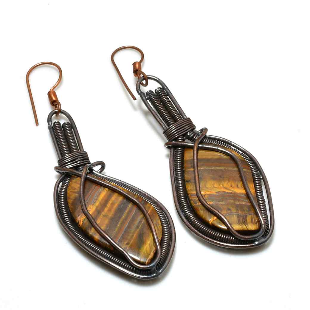 Solara’s Shield – Tiger’s Eye Copper Earrings