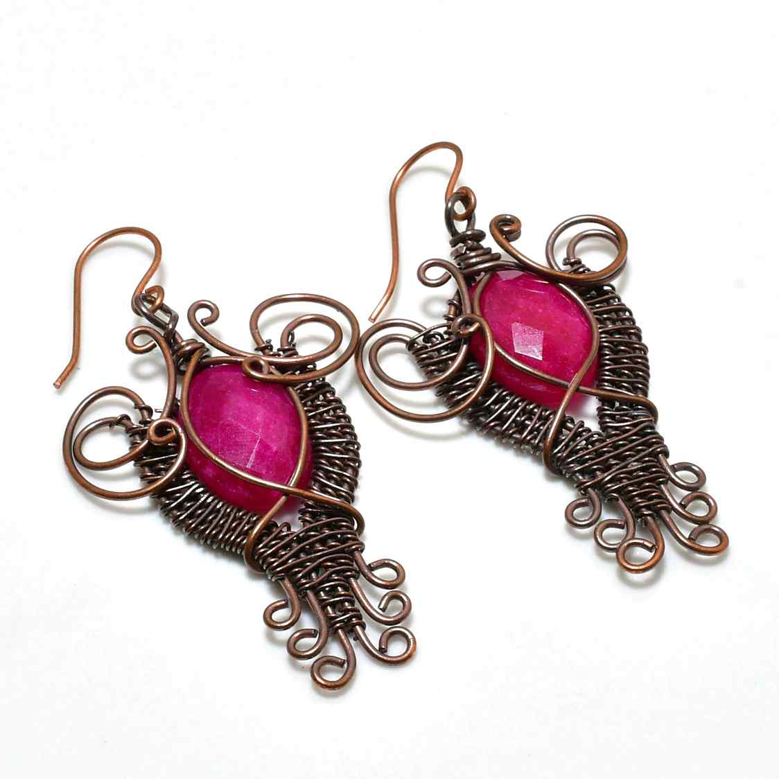 Ruby Radiance – Copper-Wrapped Ruby Earrings