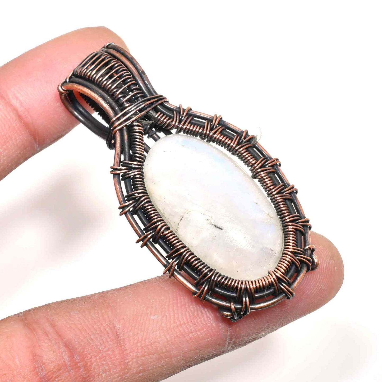 Moonlit Harmony – Moonstone Copper Pendant