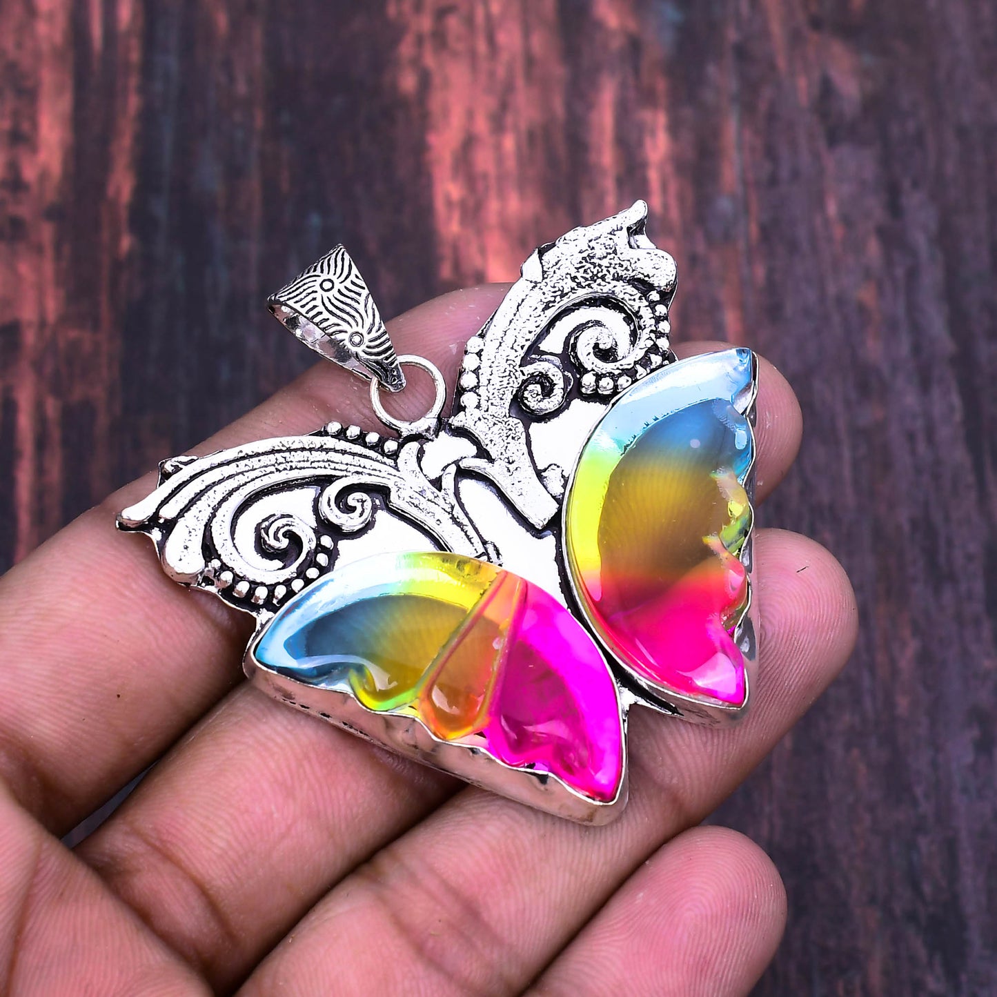 Aurora’s Wings – Resin & Silver Butterfly Pendant