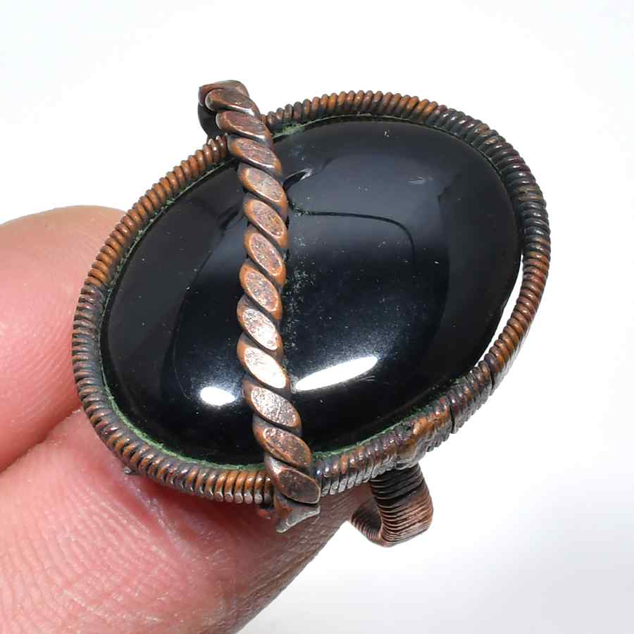Midnight Embrace – Obsidian Copper Ring