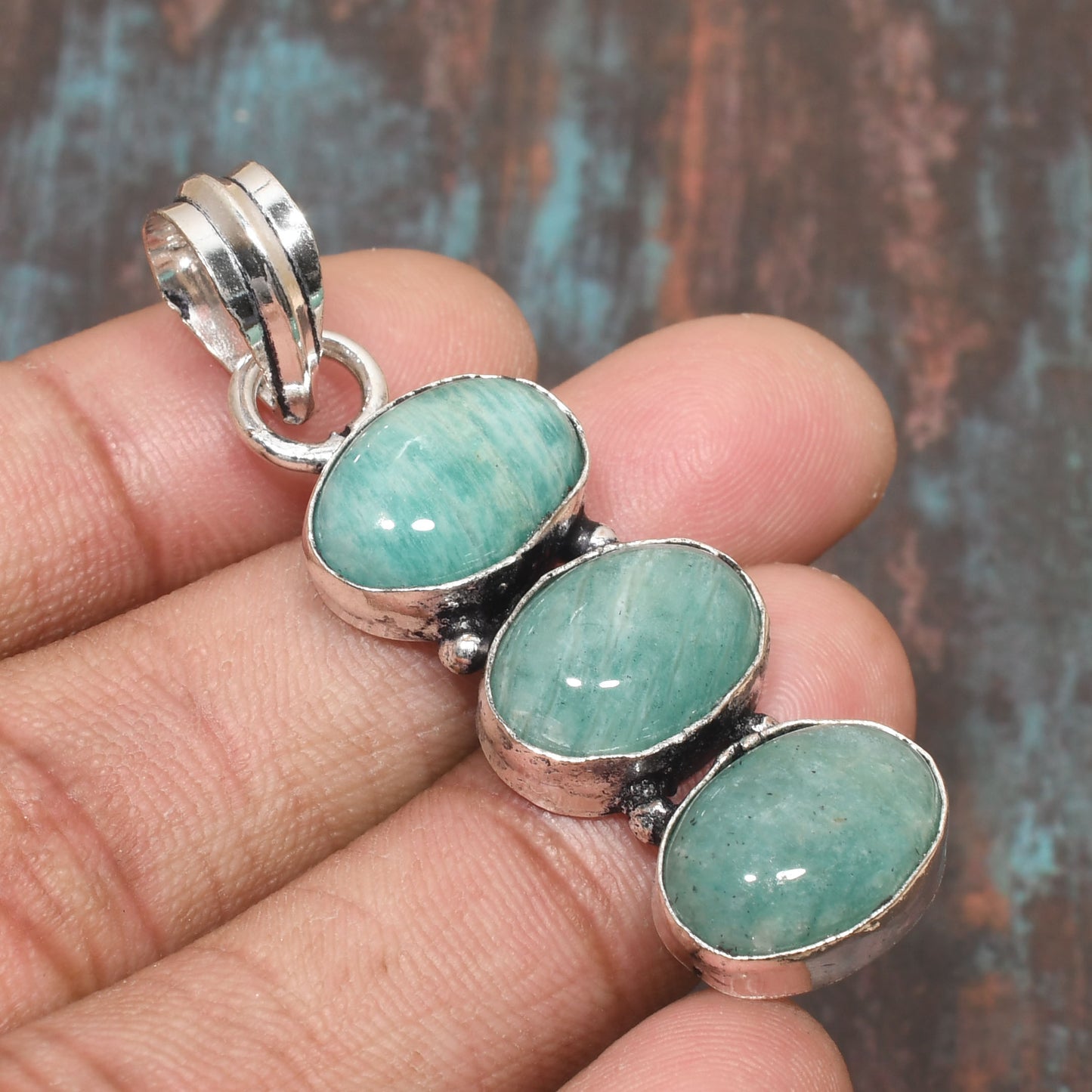 Tranquil Trio – Aventurine Silver Pendant