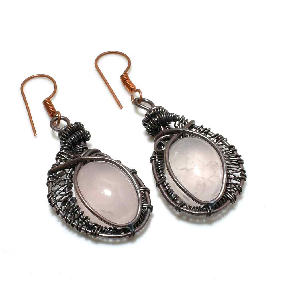 Heart’s Harmony – Rose Quartz Copper Earrings