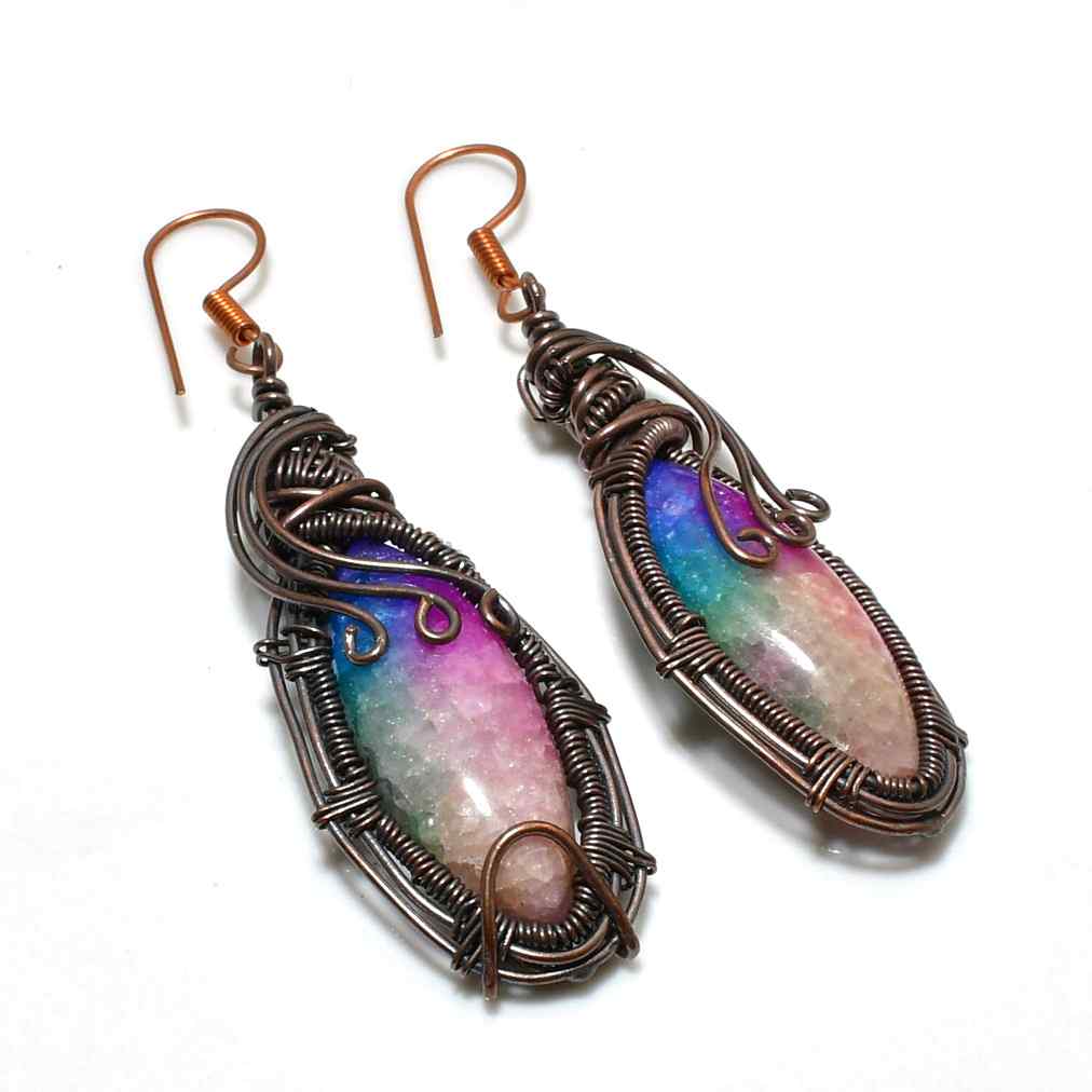 Ethereal Opal – Oxidized Copper Earrings