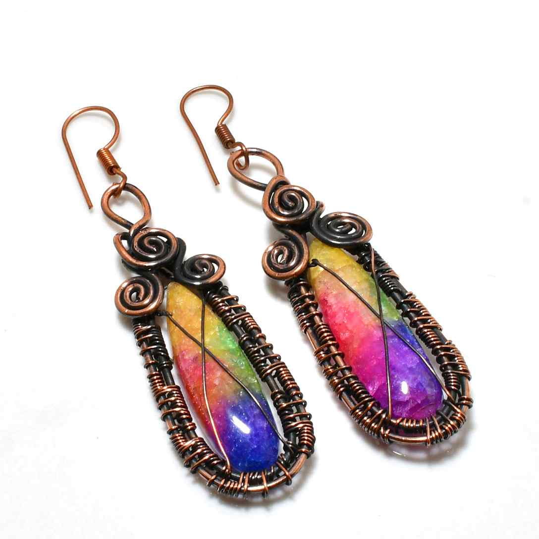 Ember’s Song – Rainbow Quartz Copper Earrings