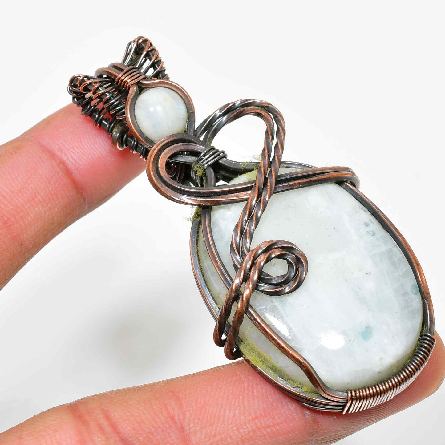 Celestial Embrace – Moonstone Copper Pendant