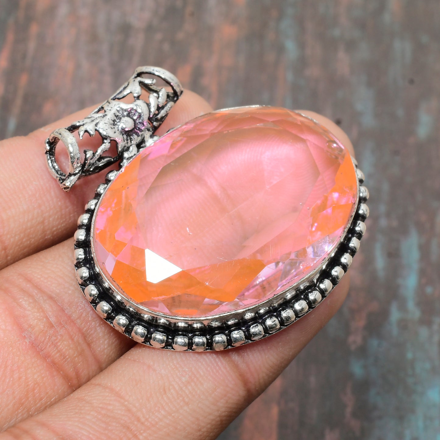 Radiant Blossom – Pink Quartz Silver Pendant