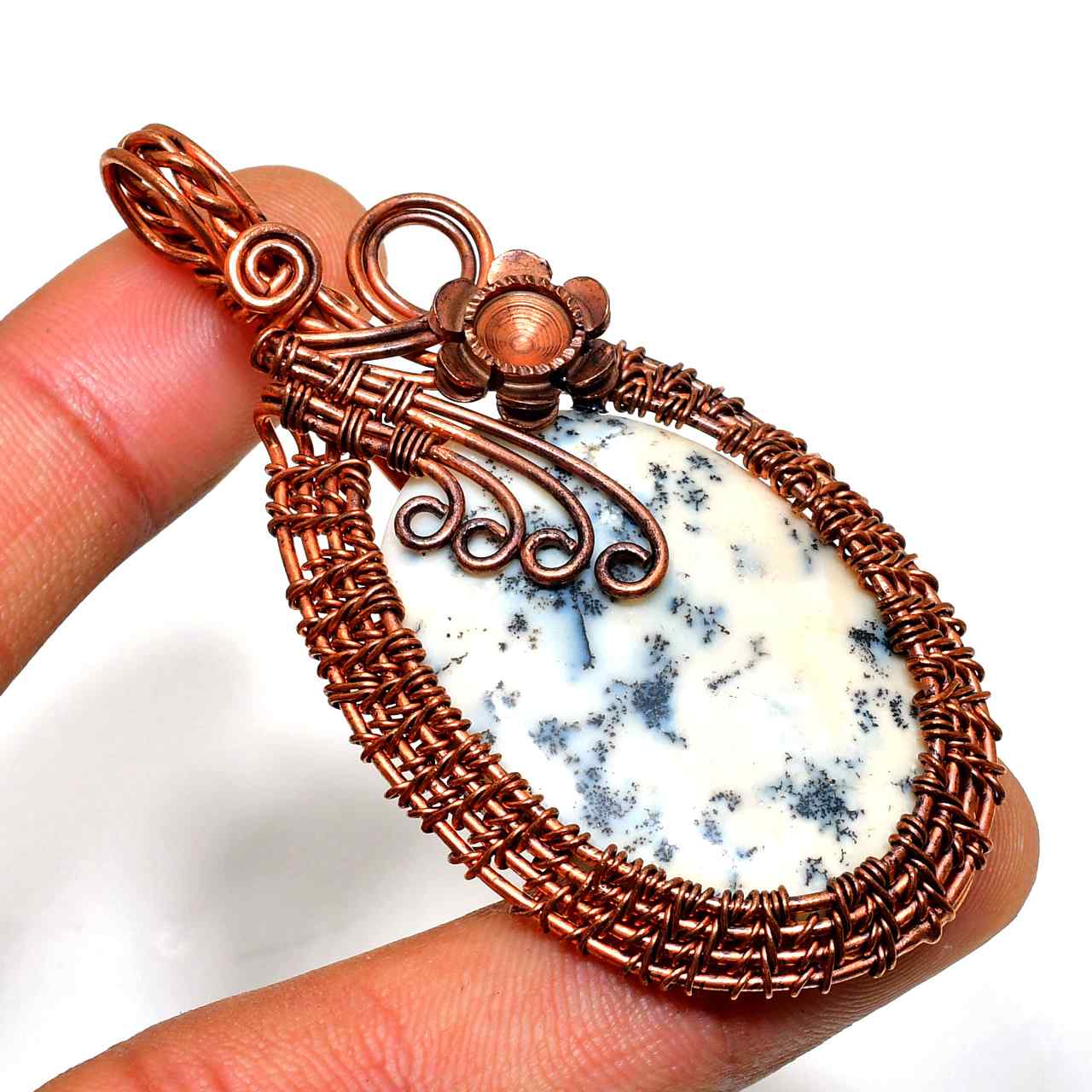 Gaia’s Whisper – Dendritic Opal Copper Pendant