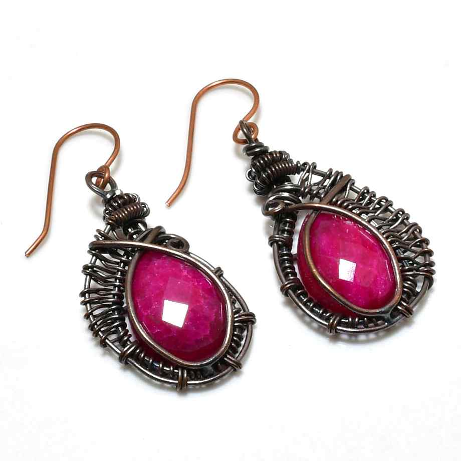 Ruby Embrace – Oxidized Copper Wrapped Ruby Earrings