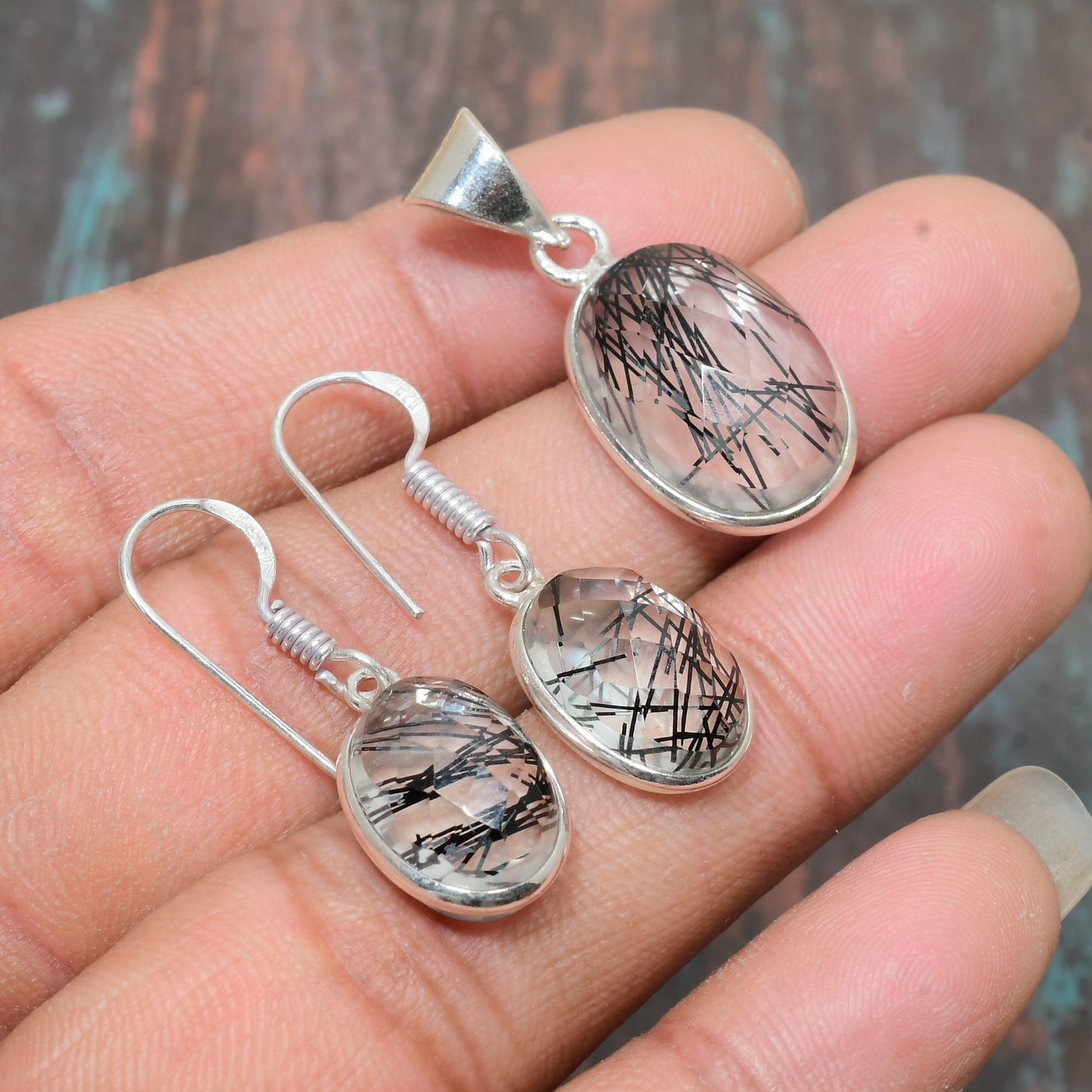 Celestial Spark – Rutilated Quartz & Sterling Silver Set