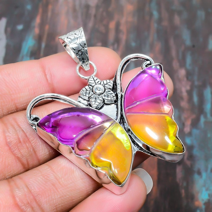 Mariposa Mirage – Purple & Yellow Resin Butterfly Pendant