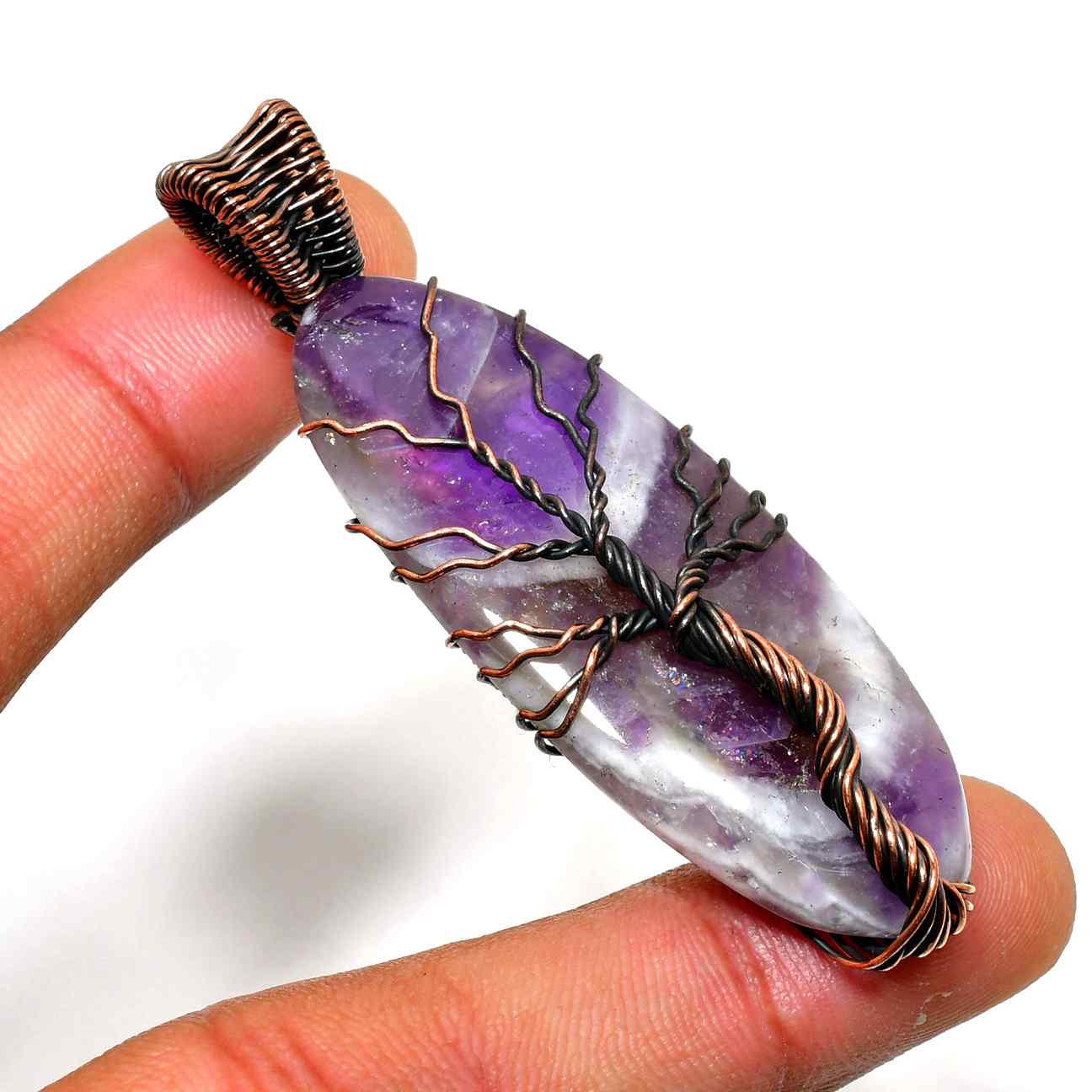 Ezra’s Veil – Handcrafted Amethyst & Oxidized Copper Pendant