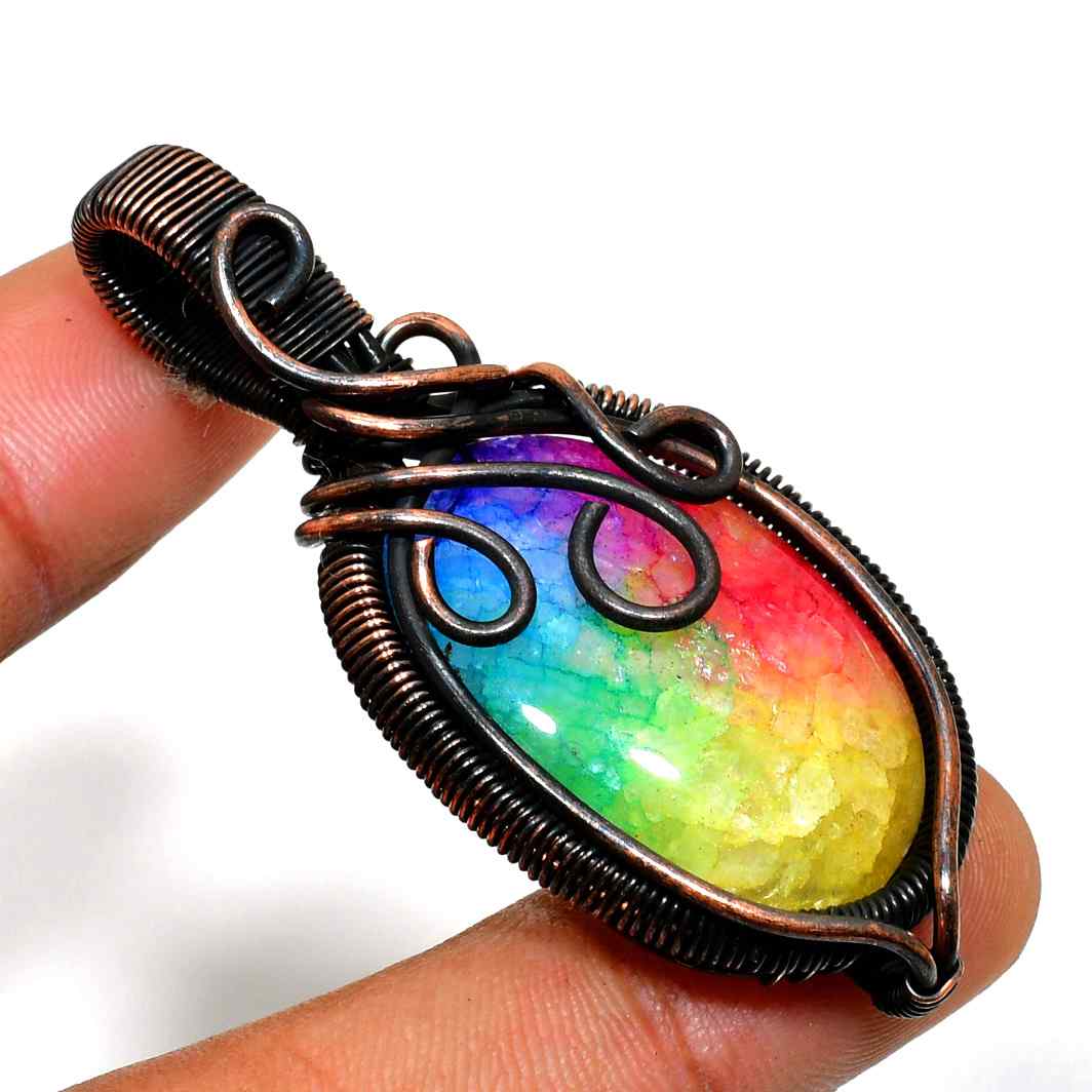 Aurora’s Embrace – Rainbow Agate Copper Pendant