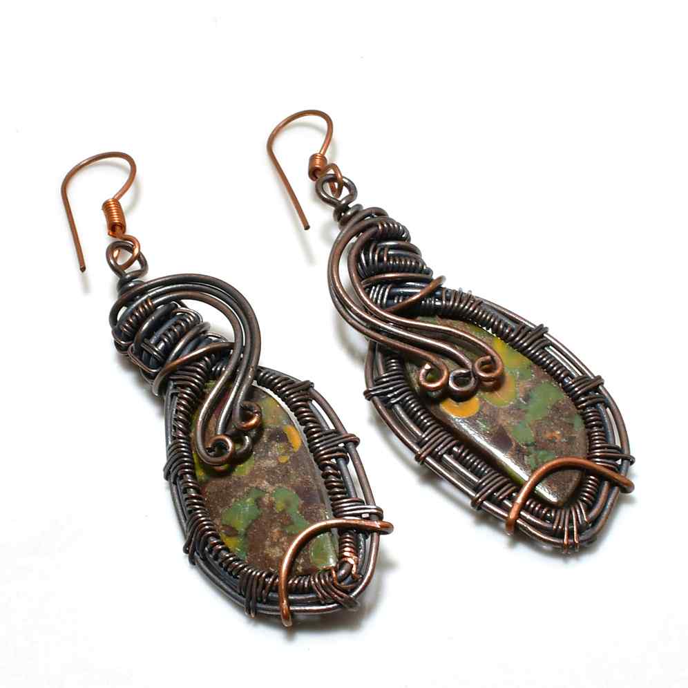 Indigo Harmony – Oxidized Copper Gemstone Earrings