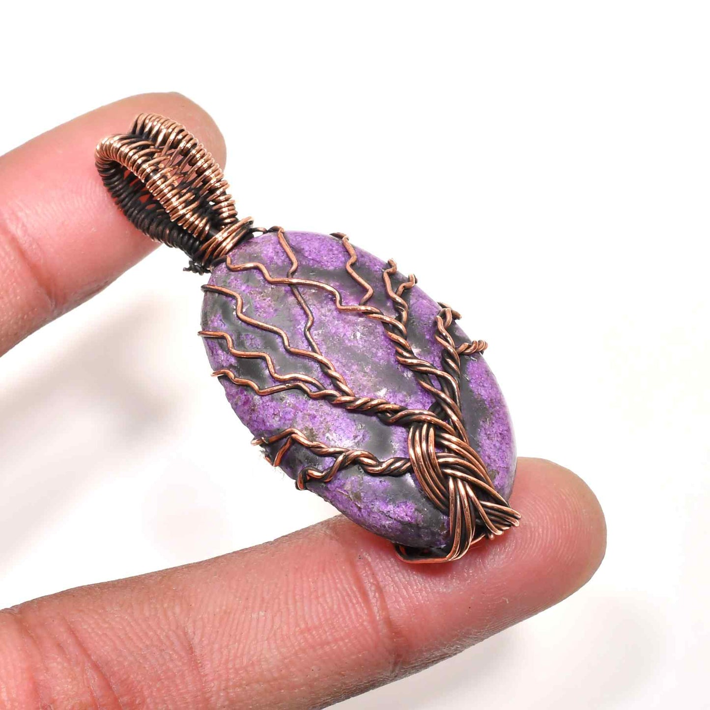 Ezra’s Veil – Handcrafted Amethyst & Copper Pendant