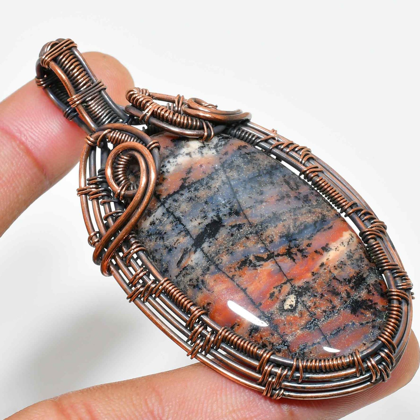 Ember’s Embrace – Jasper & Copper Wire Pendant