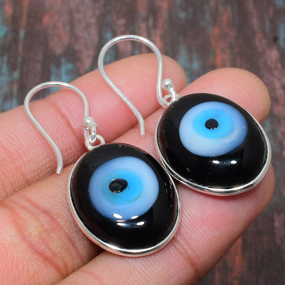Guardian Eyes – Sterling Silver Blue & Black Glass Earrings