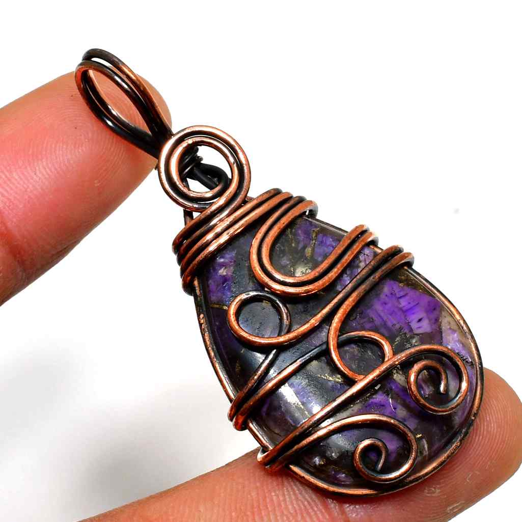 Ezra’s Veil – Amethyst & Copper Wire Pendant