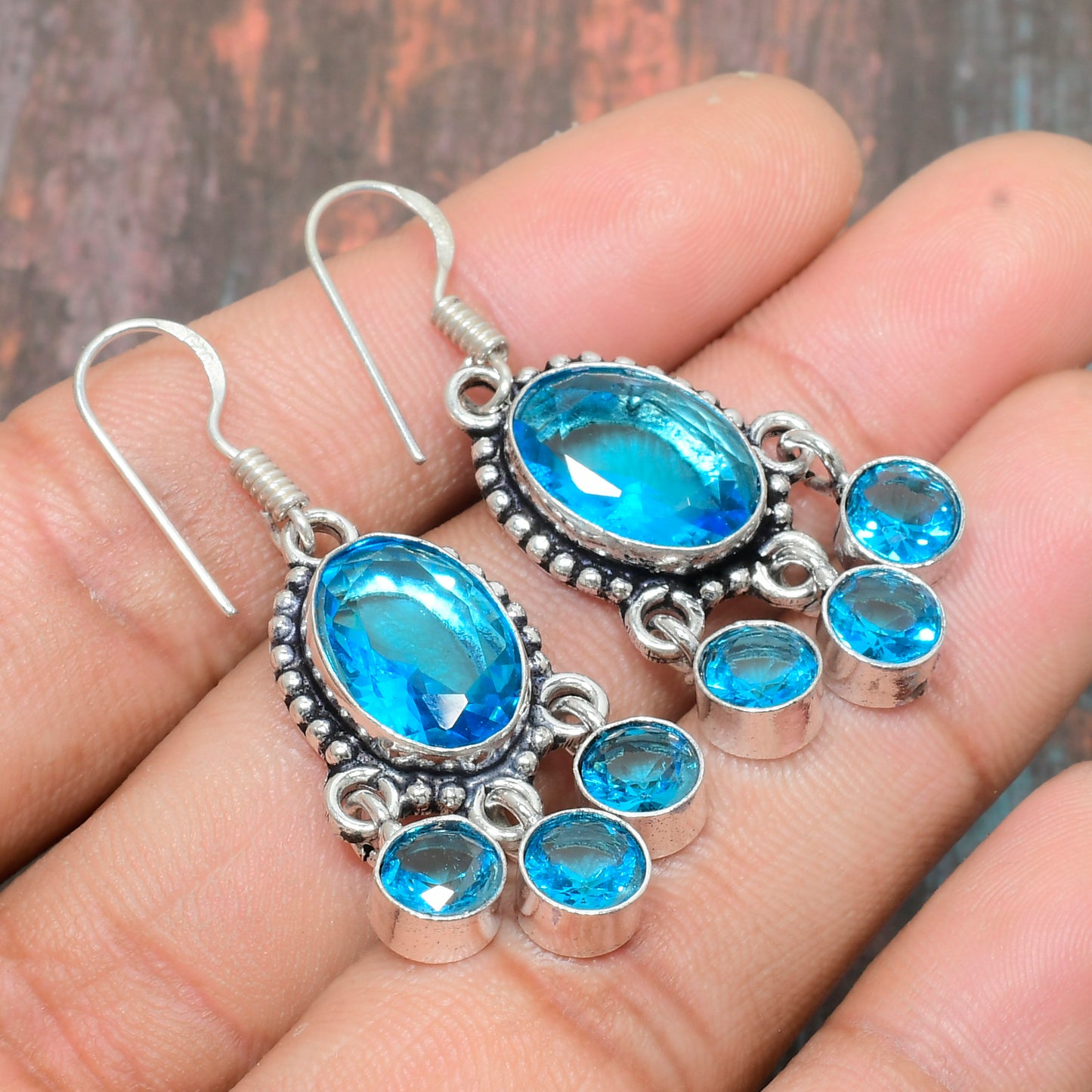 Azure Allure – Handcrafted Blue Topaz Sterling Silver Earrings