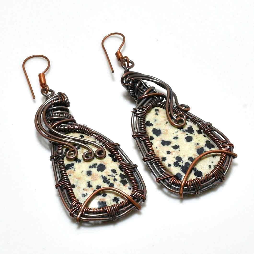 Speckled Serenity – Dalmatian Jasper Copper Earrings