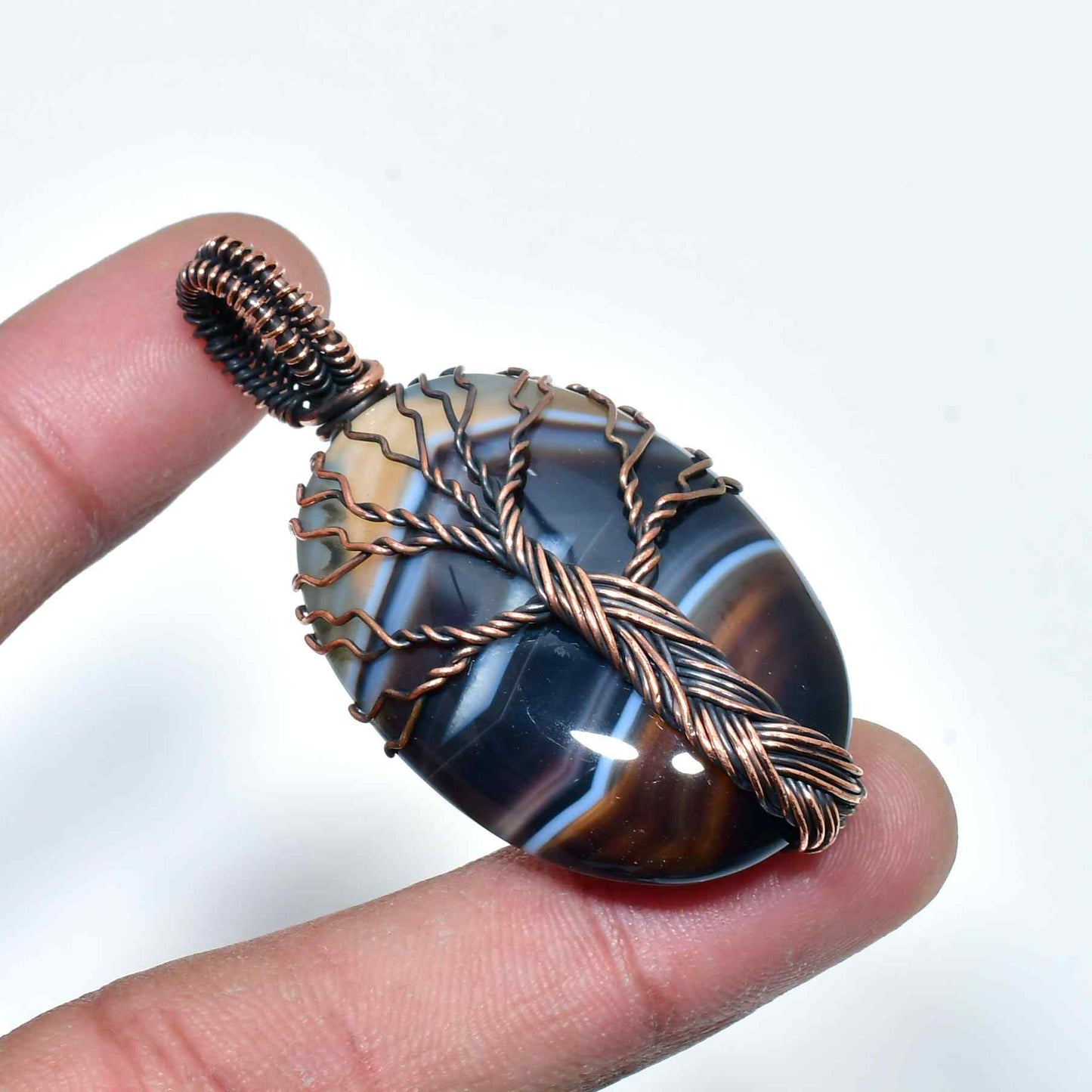 Gaia’s Embrace – Agate & Copper Tree of Life Pendant