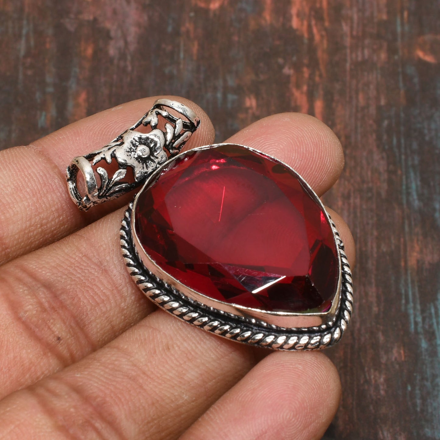 Scarlet Symphony – Sterling Silver Red Gemstone Pendant
