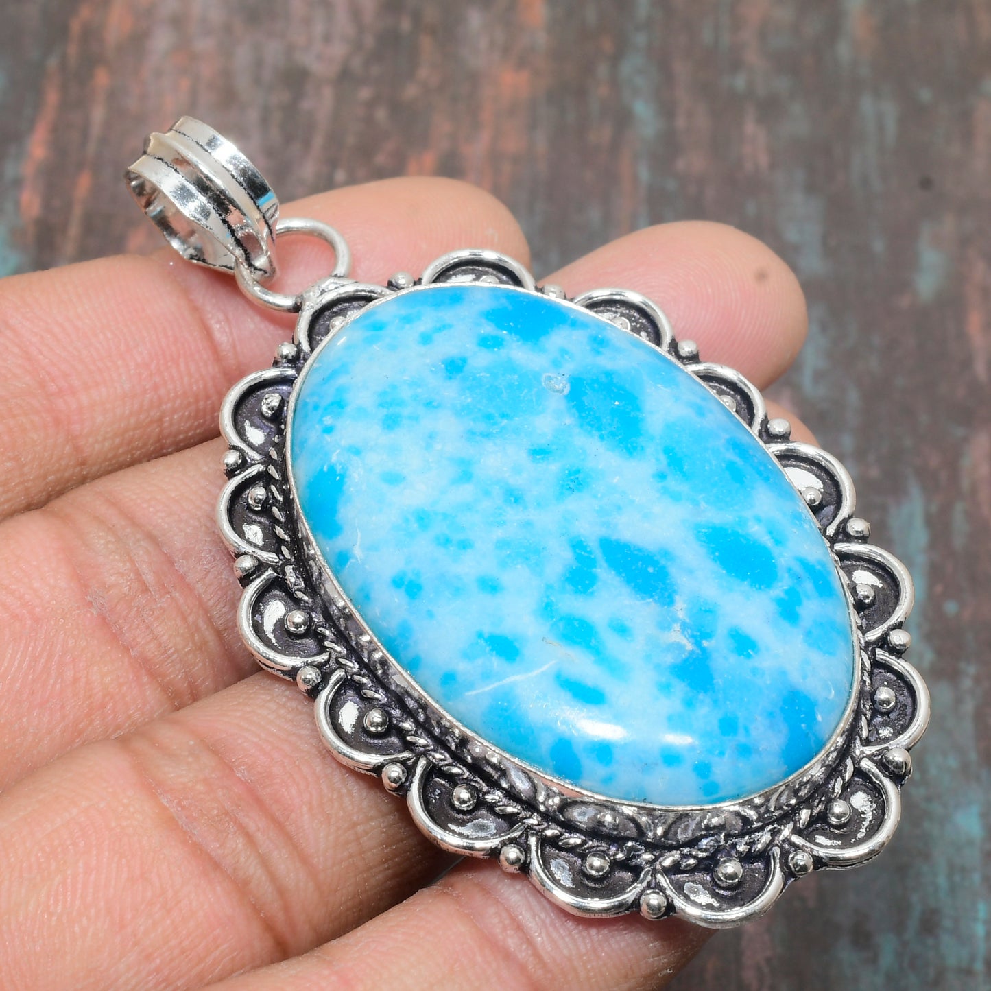 Ocean’s Embrace – Larimar & Silver Filigree Pendant