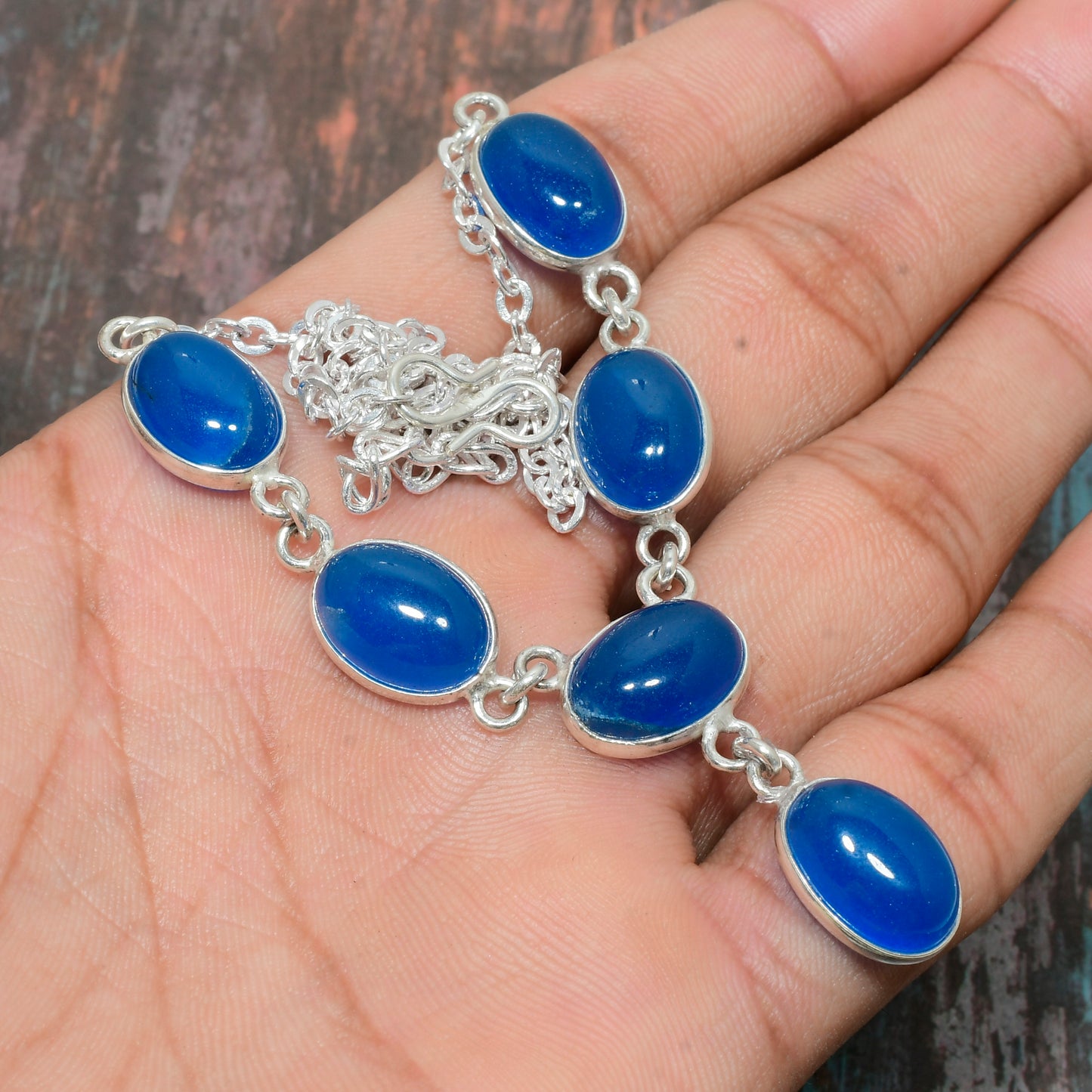 Ocean’s Embrace – Blue Chalcedony & Silver Bracelet