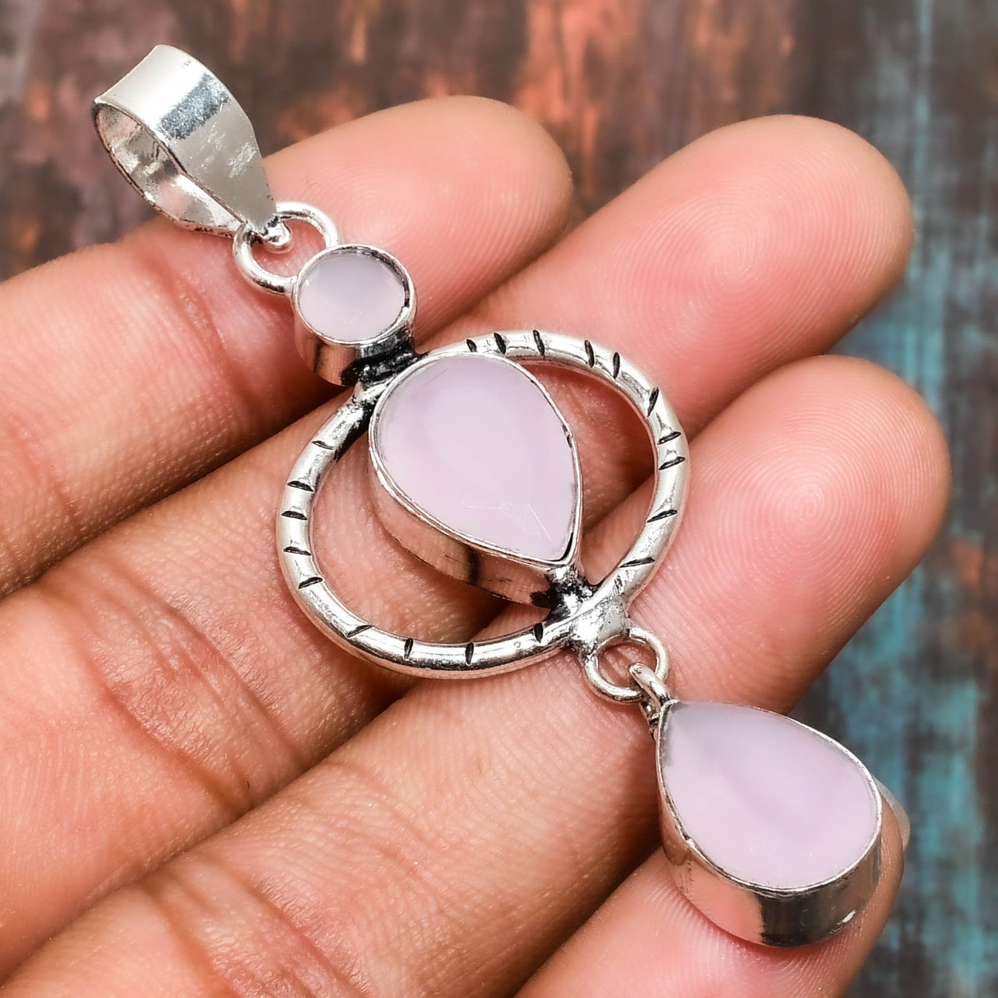 Celestial Harmony – Rose Quartz & Sterling Silver Pendant