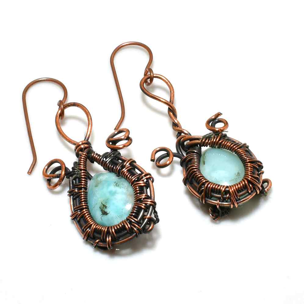 Ocean’s Embrace – Larimar Copper Earrings
