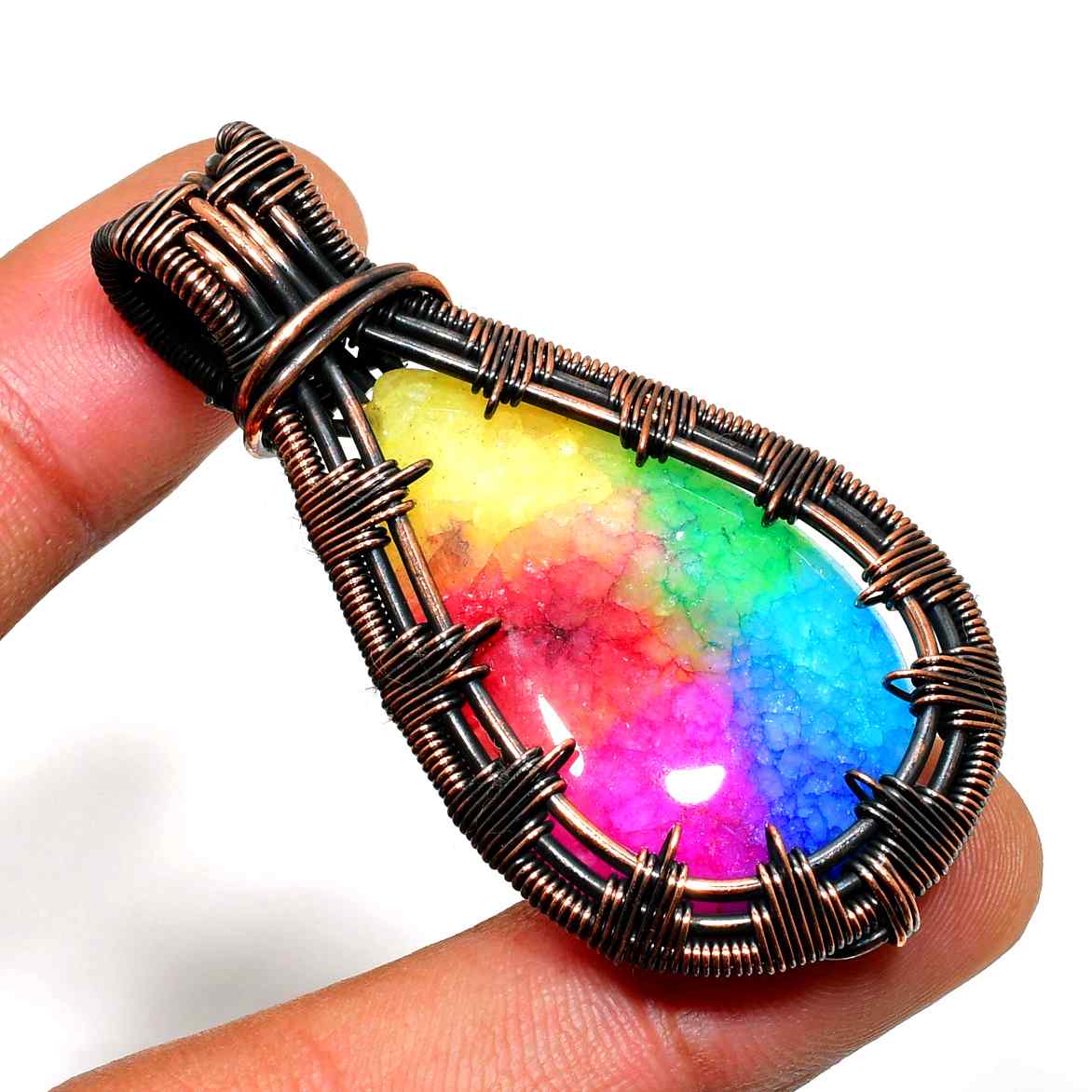 Aurora’s Drip – Rainbow Quartz Copper Pendant